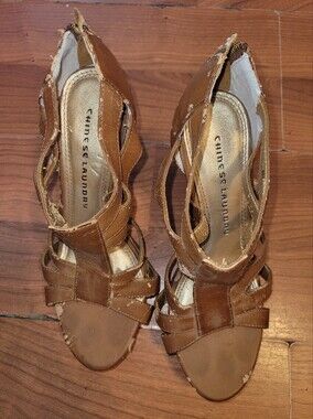 Chinese Laundry Tan Woven Strappy Heels Going to charity Tomorrow